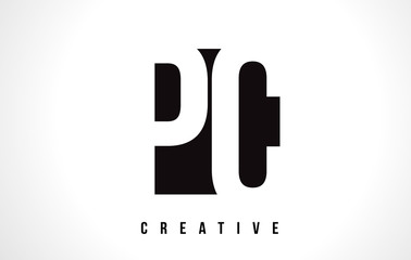PC P C White Letter Logo Design with Black Square.