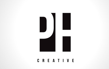 PH P H White Letter Logo Design with Black Square.