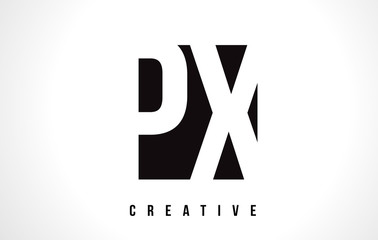 PX P X White Letter Logo Design with Black Square.