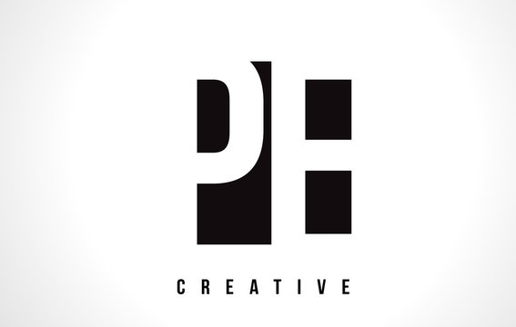 PE P E White Letter Logo Design with Black Square.