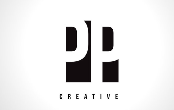 PP P White Letter Logo Design with Black Square.