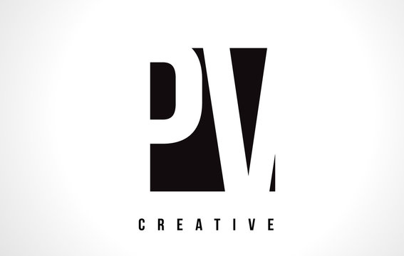 PV P V White Letter Logo Design with Black Square.