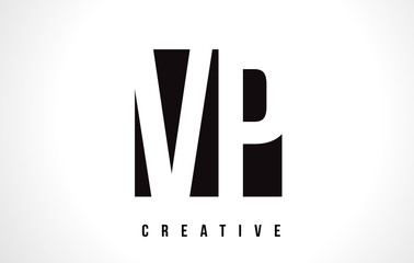 VP V P White Letter Logo Design with Black Square.