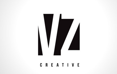 VZ V Z White Letter Logo Design with Black Square.