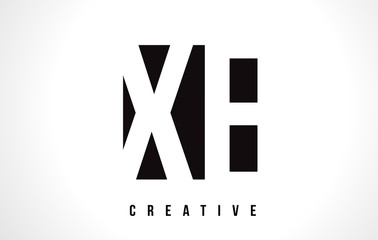 XE X E White Letter Logo Design with Black Square.