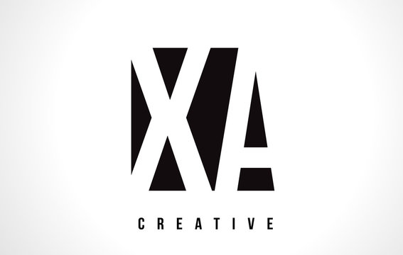 XA X A White Letter Logo Design with Black Square.