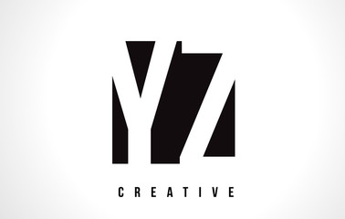 YZ Y Z White Letter Logo Design with Black Square.