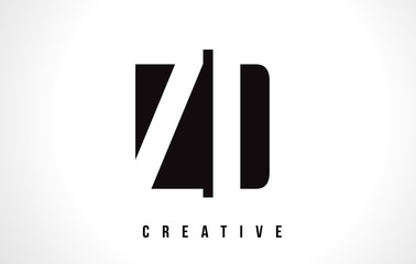ZD Z D White Letter Logo Design with Black Square.