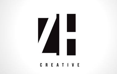 ZH Z H White Letter Logo Design with Black Square.