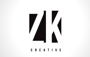 ZK Z K White Letter Logo Design with Black Square.