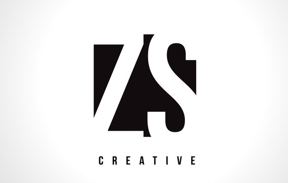 ZS Z S White Letter Logo Design with Black Square.