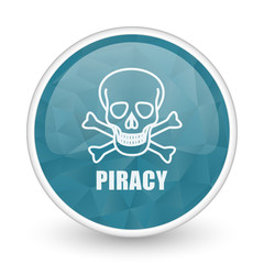 Piracy skull brillant crystal design round blue web icon.