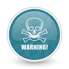 Warning skull brillant crystal design round blue web icon.