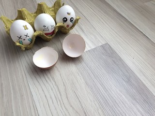 stressful emotional eggs on the wooden floor