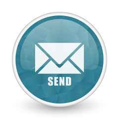 Send brillant crystal design round blue web icon.