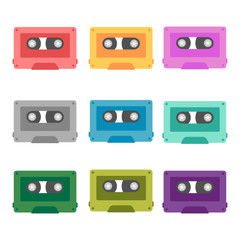 Set retro music tape icon in different colors