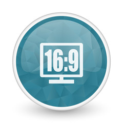 16 9 display brillant crystal design round blue web icon.