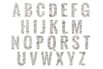 Abc gray plaster texture Alphabet letters isolated on white background. Design - element.