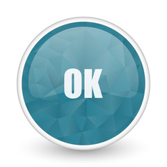 Ok brillant crystal design round blue web icon.
