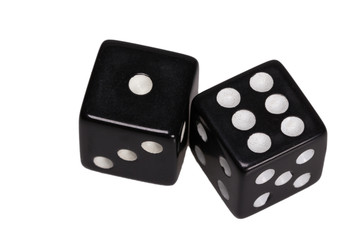 Two dice showing one and six