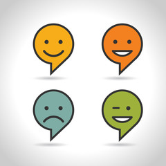 Set Smile Icon. Circle and square buttons. Happy face chat speech bubble symbol. Flat design.