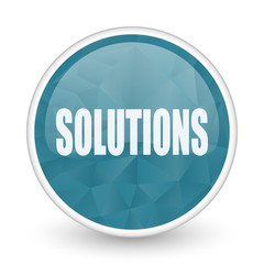 Solutions brillant crystal design round blue web icon.