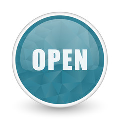 Open brillant crystal design round blue web icon.
