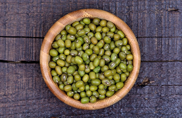 Bamboo bowl with mung beans