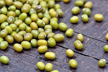 Many mung beans on table