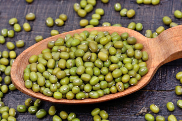 Mung bean in a wooden spoon