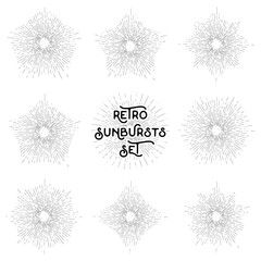 Retro sun bursts set, Vintage radiant sun rays shapes collection for logo, labels or emblems and typography decoration template vector Illustration isolated on white background.