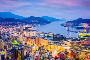 Naklejka premium Nagasaki, Japan Skyline