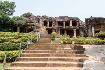 Fototapeta na wymiar Udayagiri Caves are partly natural and partly artificial caves of archaeological, historical and religious importance near the city of Bhubaneswar in Odisha, India.