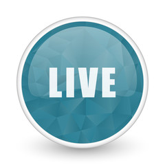 Live brillant crystal design round blue web icon.