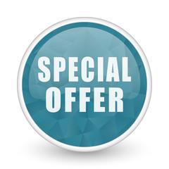 Special offer brillant crystal design round blue web icon.