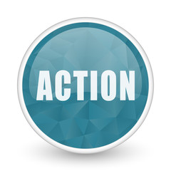 Action brillant crystal design round blue web icon.