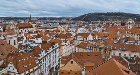 Fototapeta na wymiar Aerial view over the city of Prague from Old City Hall Tower