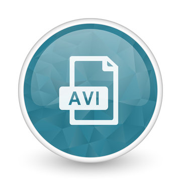 Avi file brillant crystal design round blue web icon.