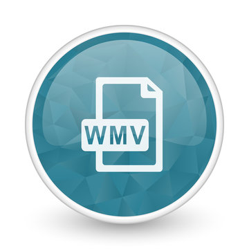 Wmv file brillant crystal design round blue web icon.
