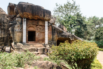 Naklejka premium Udayagiri Caves are partly natural and partly artificial caves of archaeological, historical and religious importance near the city of Bhubaneswar in Odisha, India.