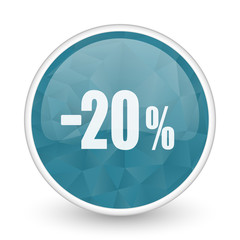 20 percent sale retail brillant crystal design round blue web icon.