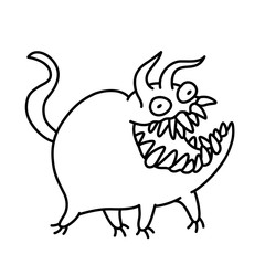 Cartoon monster smiles and runs. Vector illustration.