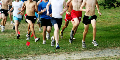 High school boys running a cross country race