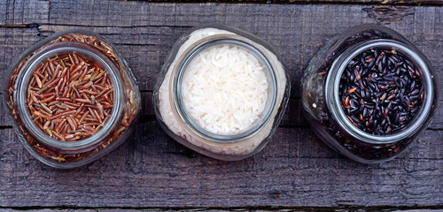 Rice in a jars on table