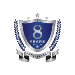 8th anniversary years shield blue silver color