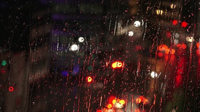 Drops of night rain on window
