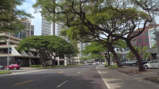 Highrise buildings on Kapiolani Boulevard Honolulu Hawaii 4k