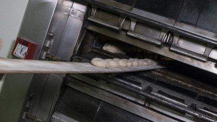 Fornaio inforna il pane nel forno del panificio