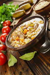 Rassolnik with chicken giblets