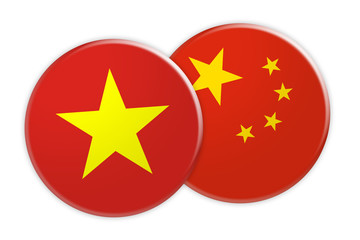 News Concept: Vietnam Flag Button On China Flag Button, 3d illustration on white background